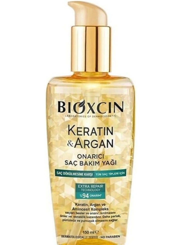 Bioxcin Keratin Argan Repair Hair Oil 150ml for Damaged Dull Hair - Image 1